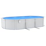 Bounv Pool Oval Stahlwandpool Stahlrahmenbecken Stahlwand Frame Pool Schwimmbecken Aufstellpool Planschbecken Kinderpool 610x360x120 cm Weiß